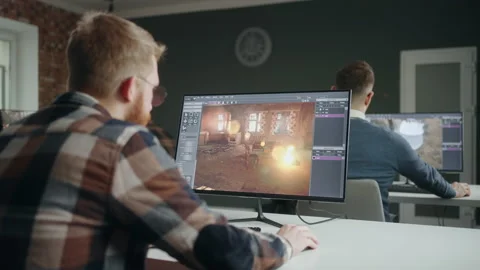 Professional programmers creating new video games in office, group of game Stock Footage 233718863