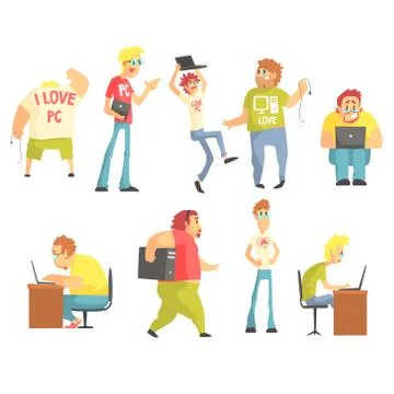Professional Programmers Funny Characters Set Stock-Illustration
