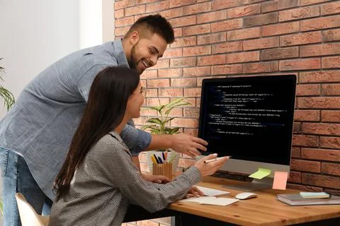 Professional programmers working with computer in office Stock-Fotos