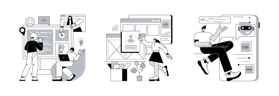 Professional programming abstract concept vector illustrations. Stock Illustration