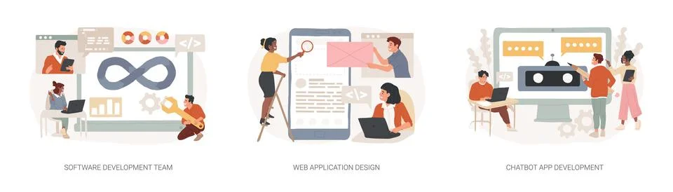 Professional programming isolated concept vector illustration set. 스톡 일러스트