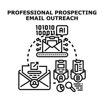 Professional prospecting email outreach using ai automation Stock Illustration