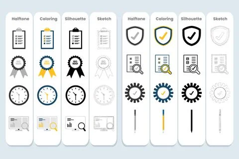 Professional Quality Assurance Icon Bundle with Four Artistic Vector Styles 스톡 일러스트