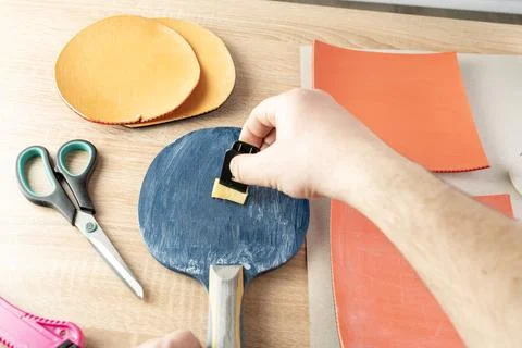 Professional racket for table tennis, replacement of rubber pads Stock Photos