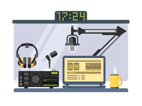 Professional radio station studio Stock Illustration