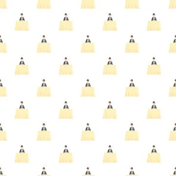 Professional receptionist standing behind desk welcome pattern Stock Illustration