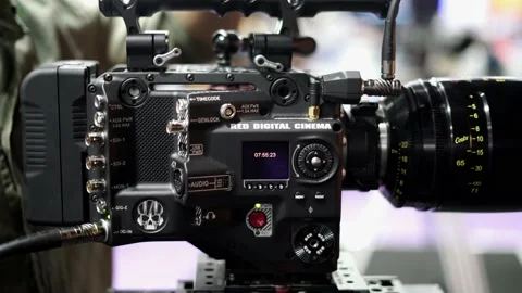 Professional Red Dragon Cinema Digital Camera Setup With Supreme Prime Lens Video stock 231344854