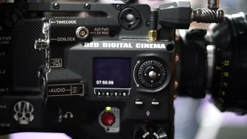 Professional Red Dragon Cinema Digital Camera Setup With Supreme Prime Lens Video stock 231344897