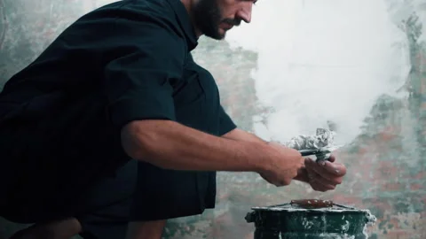 Professional repairman plastering wall, using spatula Video stock 212771808