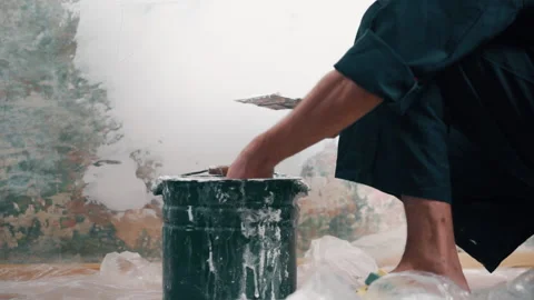 Professional repairman plastering wall, using spatula Video stock 212778201