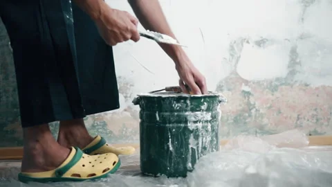 Professional repairman plastering wall, using spatula Video stock 212782583
