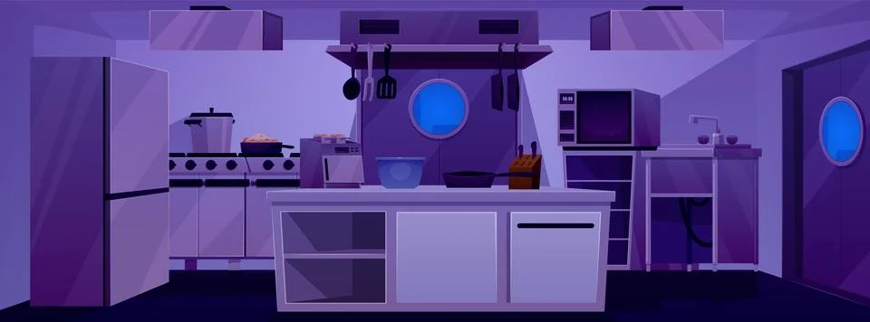 Professional restaurant kitchen interior with stainless equipment and furniture Stock Illustration