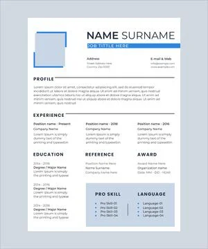 Professional resume template with blue background. Vector illustration. Eps 10. Stock Illustration