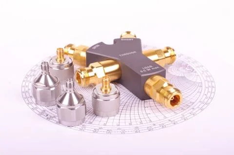 Professional RF electronics VNA calibrator tool and Smith chart Stock Photos