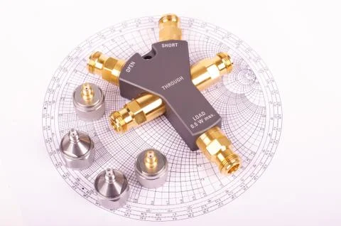 Professional RF electronics VNA calibrator tool and Smith chart Stock Photos