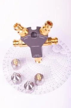Professional RF electronics VNA calibrator tool and Smith chart Stock Photos