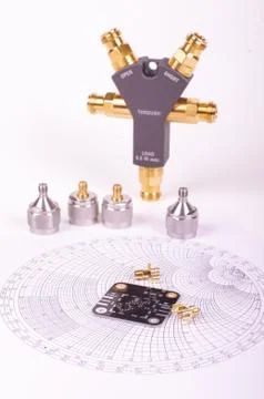 Professional RF electronics VNA calibrator tool and Smith chart Stock Photos