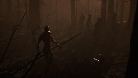 A professional scene to repel the attack of zombies and kill them in the bur Stock Footage 232169611