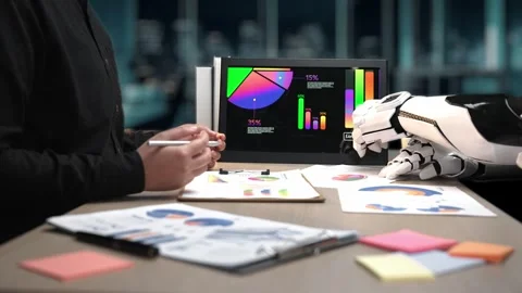 A professional scene where an AI-powered assistant supports consultants in Stock Footage 309980362