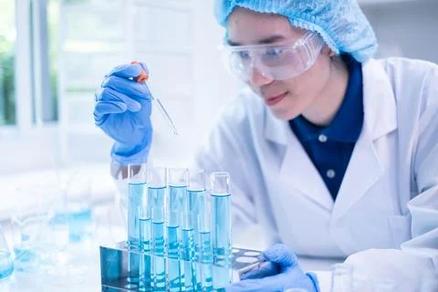 Professional scientist chemist technician analysis research experiment viru.. Stock Photos