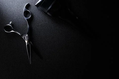 Professional scissors on black background Foto stock