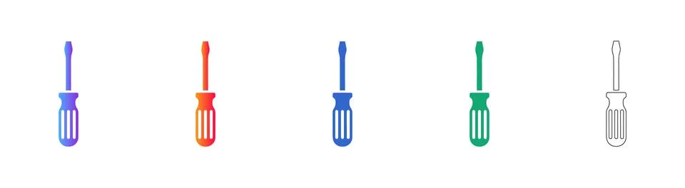Professional Screwdriver Tool Icon Set Stock Illustration