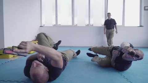 Professional Security Guards Performing Skills With Gun On Training Class Stock Footage 114310520