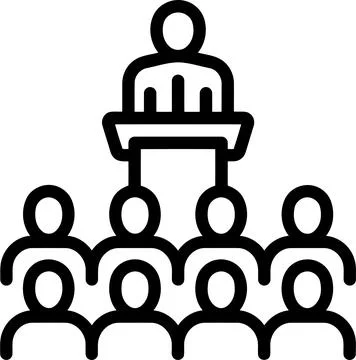 A professional seminar event featuring a speaker standing at a podium deliv.. Stock Illustration