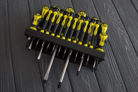 Professional set of tools on the boards. Stock Photos