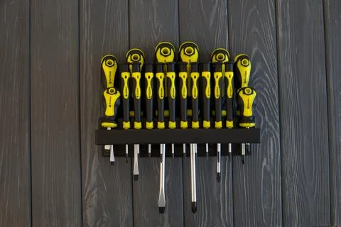 Professional set of tools on the boards. Stock Photos