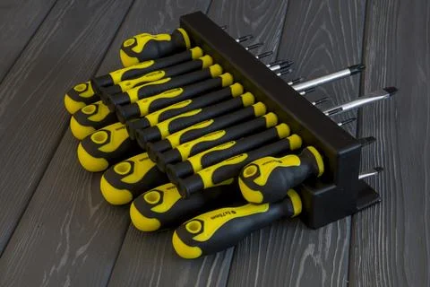 Professional set of tools on the boards. Stock Photos