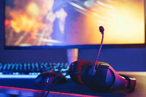 Professional setup for playing computer video games and live streaming Stock Photos