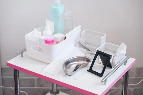 A professional setup with various instruments for depilation, epilation Stock Photos