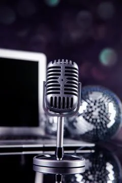 Professional silver microphone Stock Photos