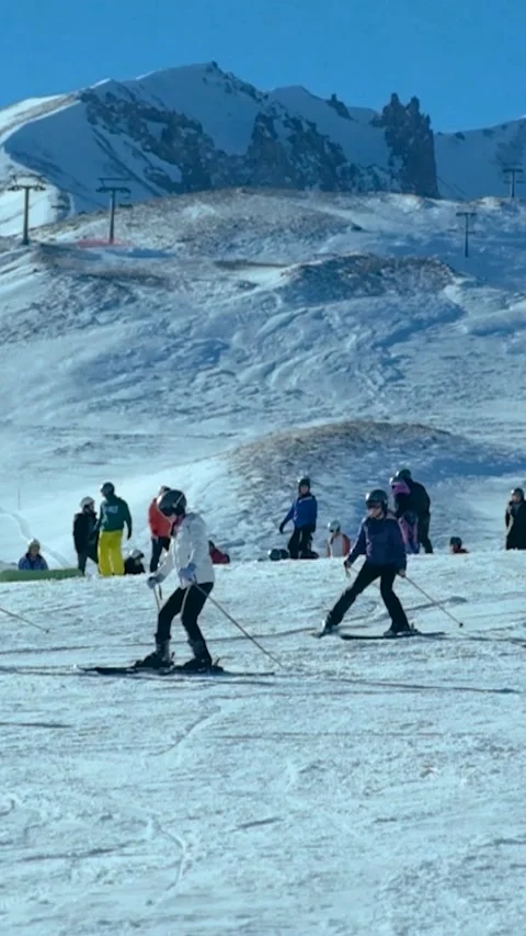 Professional Ski Athletes in Action Vertical Video Stock Footage 334884362