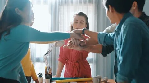 Professional skilled developer working while putting hands together. Symposium. Stock Photos