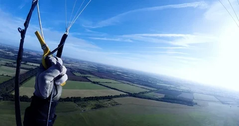 Professional skydiver does a perfect landing (point of view) Stock Footage