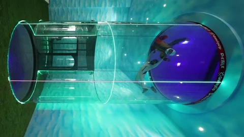 Professional Skydiver with student in wind tunnel. Vertical Format Stock Footage 171467380
