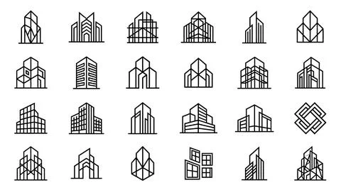 Professional skyscraper icon collection for architecture brands. Ilustração Stock