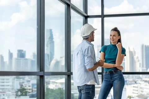 Professional smart architect engineer team discuss and solve problems. Tracery. Stock Photos