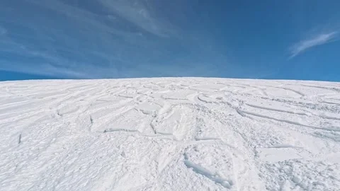 Professional Snowboarder, Skiing Down The Mountain,Static Wide Shot Stock Footage 308196442