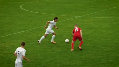 Professional Soccer Players Playing Pass Trying to Score Goal. Impressive Match Stock Footage