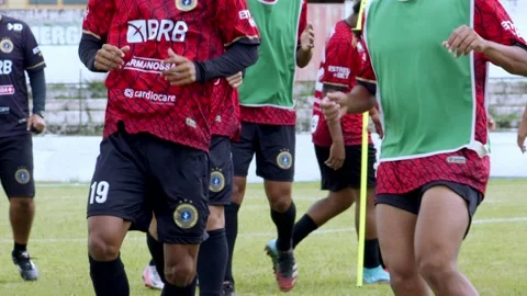 Professional soccer team practice drills in slow motion Stock Footage 232358006