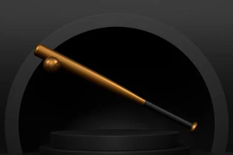 Professional softball or baseball bat on cylinder podium with step on monochrome Stock Illustration