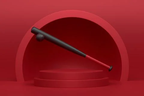 Professional softball or baseball bat on cylinder podium with steps on monoch Stock Illustration