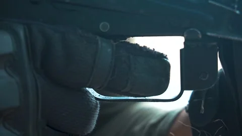 The professional soldier presses the trigger of his machine gun. Stock Footage 280242229