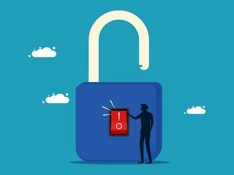 Professional to solve problems. Businessman turns on switch to unlock pad 스톡 일러스트