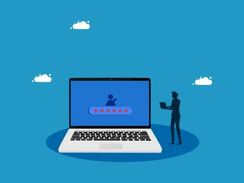 Professional in solving problems. Businessman holds laptop to unlock 스톡 일러스트