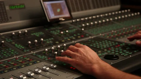 Professional sound engineer, digital mixing board, recording studio, film making Stock Footage 36677282
