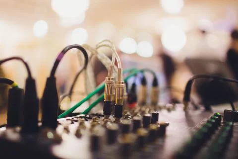 Professional sound engineering console with buttons to control the quality and Foto stock